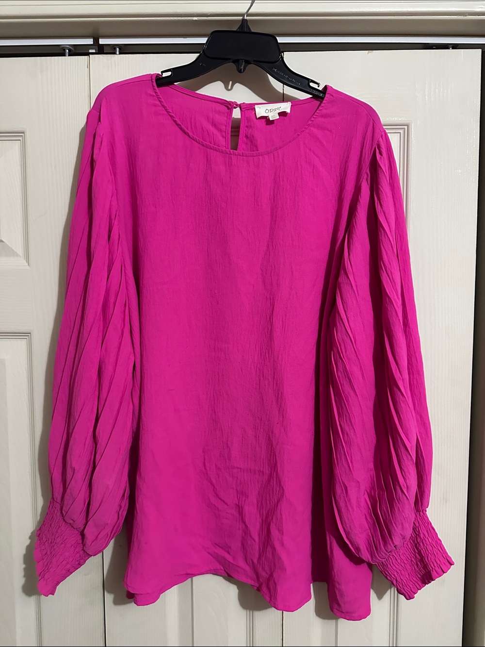 Oddi Hot Pink Billowy Long-Sleeve Blouse